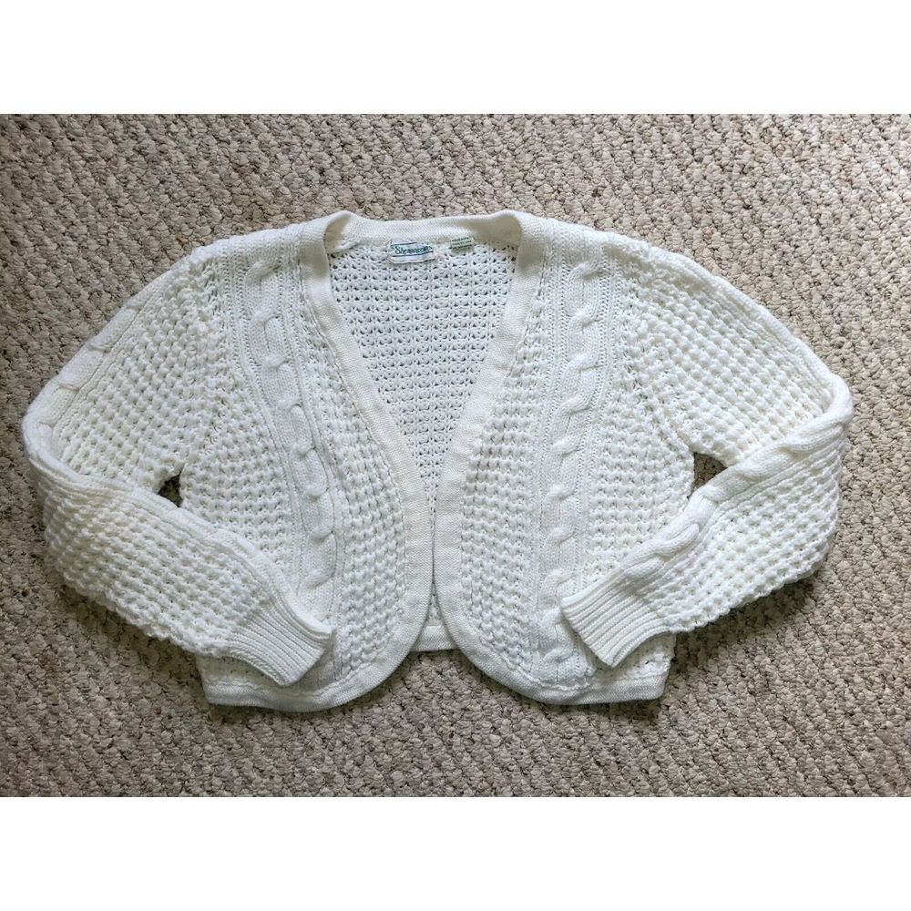 Vintage Ivory Cream Crochet Cardigan Shenanigans Size L Sweater Cottage Boho